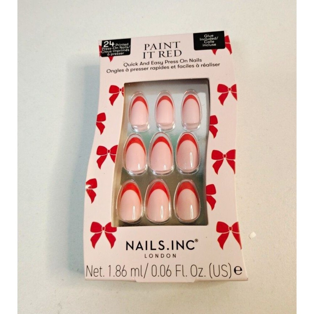 Nails Inc Paint It Red French Press-On Nails Pink/Red Pre-Designed Glue Included